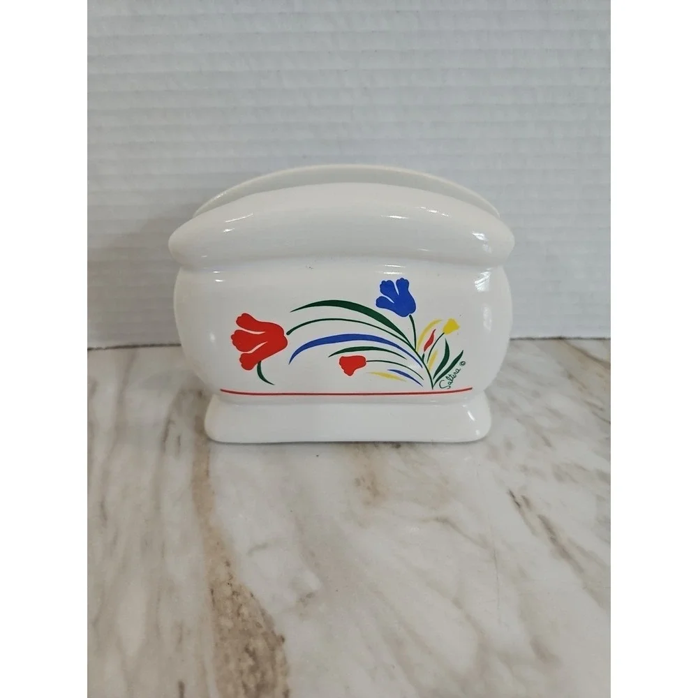 Vintage Saltera Kitchen Napkin Holder White Primary Flowers